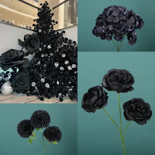 婚庆仿真黑玫瑰瀑布路引插花