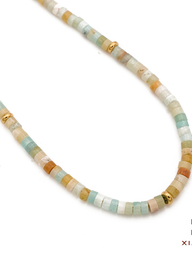 夏苒XIARAN「彩石溪」撞色百搭碎骨链彩石项链星月牌手工串珠项链