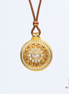 古法沙金点钻玫瑰窗花罗盘项链