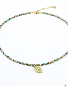 绿松石串珠项链撞色百搭锁骨链女