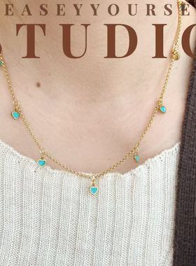 「兰心」夏苒原创设计经典百搭蓝色爱心金色休闲项链