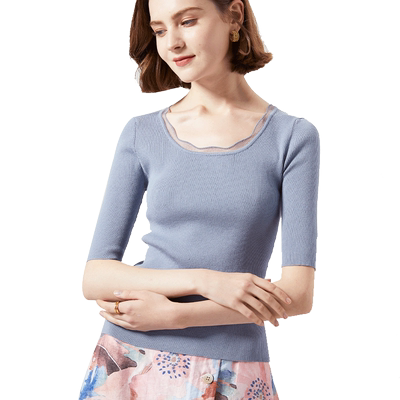 天丝套头低圆领修身内搭针织衫