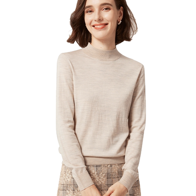 半高领宽松可机洗纯羊毛精纺毛衣