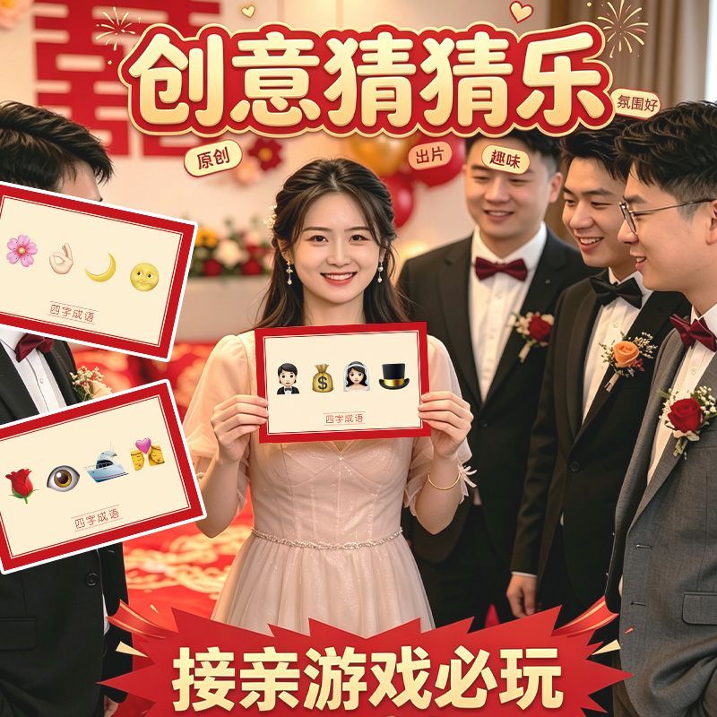 结婚整蛊道具猜猜乐接亲游戏卡恶搞伴郎新郎创意搞笑堵门婚礼用品