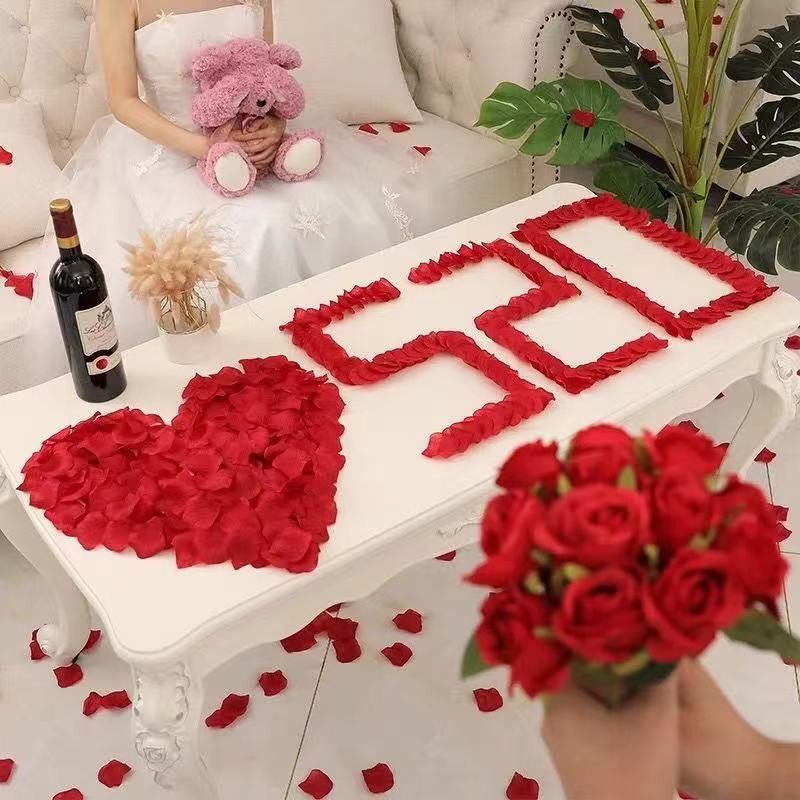 玫瑰仿真花瓣床撒花生日表白浪漫求婚情人节婚房酒店场景装饰布置