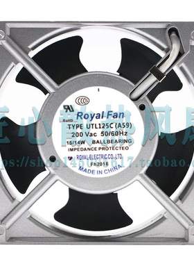 全新风机Royal Fan UTL125C A59 200V 220V 15W 12038 轴流 风扇
