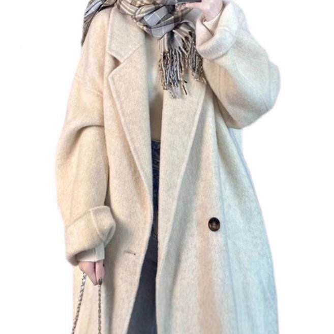 燕麦色款FN-3长毛呢大女秋冬款韩版宽衣新松双排扣时尚大衣外套女