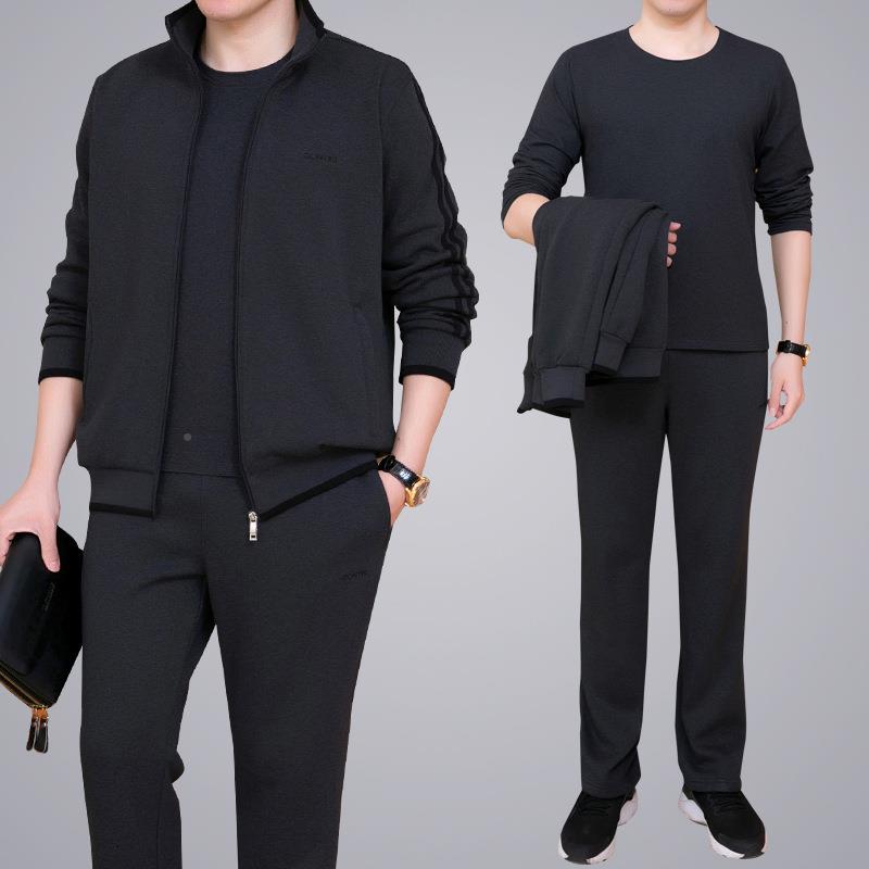中宽老年动人运服套服C8085装男爸爸装中年男士春秋季松休闲装两