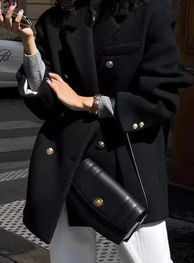 短款黑色呢大衣女子衣毛呢外fn8073韩套秋冬新款系小个子呢子大外