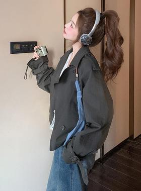 年春装减新款龄肤百搭舒适又亲提升品质短款墨秋绿色B157FN90风衣