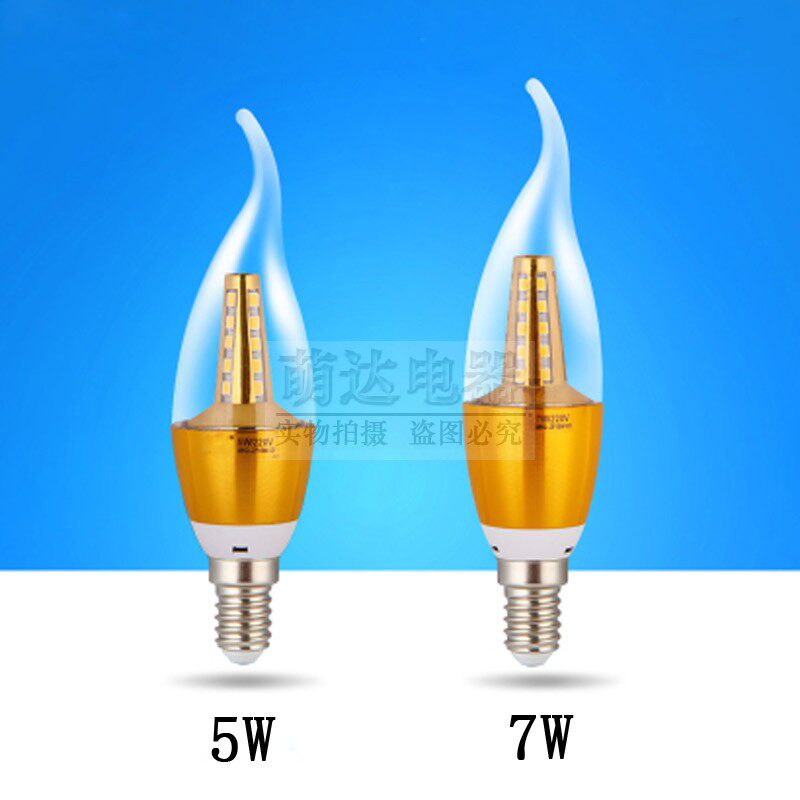 LED蜡烛灯泡5w7w9w12w拉尾泡尖泡220v230v240v吊灯壁灯E14mm螺口