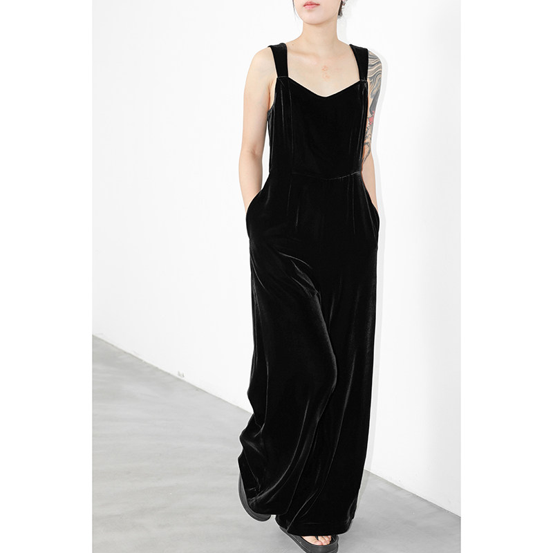 JUZININE原创设计真丝绒连体背带裤桑蚕丝无袖高腰阔腿裤连体衣,女装/女士精品,连体衣/裤,淘宝优惠券,粉丝福利购,淘宝优惠卷