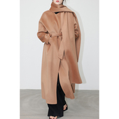 JUZININE原创设计双面呢大衣羊毛羊绒无领无扣系腰大围脖毛呢外套