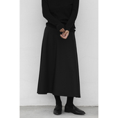 JUZININE原创设计纯羊毛半身裙经典 显瘦薄百搭A字黑色过膝西装 裙