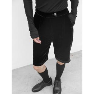 女 短裤 JUZININE原创设计真丝绒五5分裤 桑蚕丝女宽松直筒休闲西装