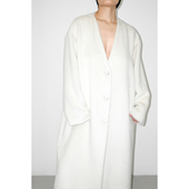 JUZININE原创设计苏丽羊毛大衣羊驼毛V领珍珠扣长款 慵懒毛呢外套