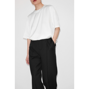 JUZININE原创设计真丝T恤桑蚕丝圆领缎面短袖 简约上衣 衬衫