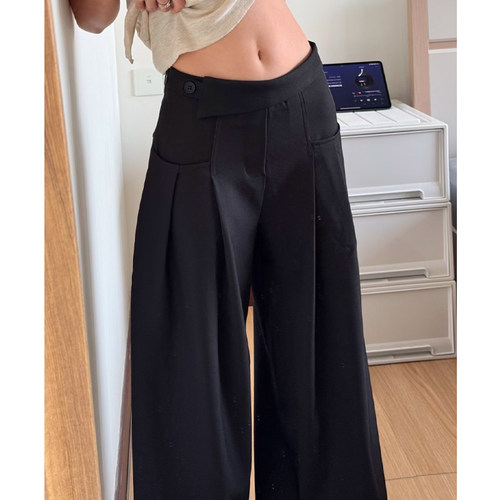 黑色高级感垂感阔腿西装裤女秋季
