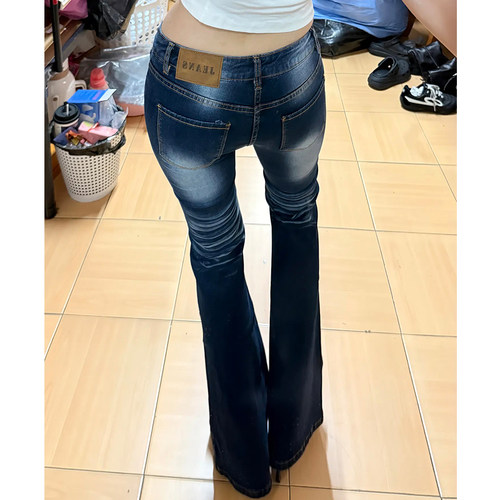 美式低腰微喇修身牛仔裤女夏薄款