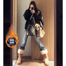 美式复古加绒加厚低腰窄版直筒牛仔裤女2025冬季新款修身拖地裤子