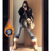 美式 新款 女2025冬季 子 拖地裤 复古加绒加厚低腰窄版 修身 直筒牛仔裤