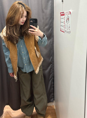 美式军绿色阔腿弯刀牛仔裤女2025新款冬高腰垂感工装休闲拖地裤子