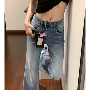 垂感小个子直筒喇叭裤 新款 女2026春季 浅蓝色低腰不贴腿微喇牛仔裤
