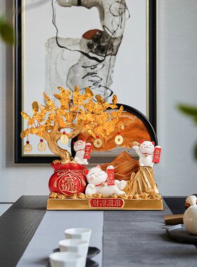 招财猫发财树流沙画摆件客厅家居办公室酒柜电视柜开业礼物装饰品