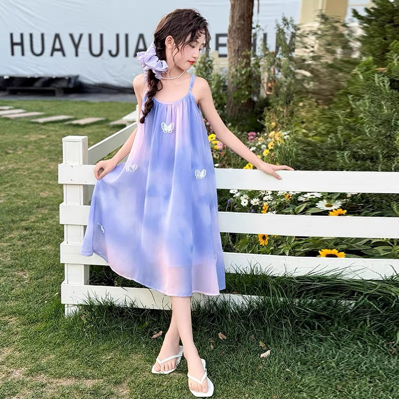 女童夏季连衣裙2025新款儿童时髦洋气沙滩裙子女孩吊带夏装公主裙