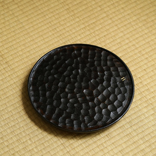 纯手工实木大漆茶盘功夫茶道配件壶托盘收纳盘圆形干泡台中式复古