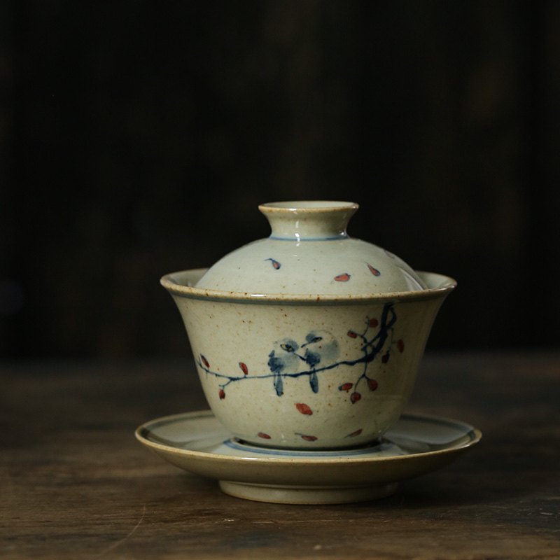 0景德镇陶瓷纯手绘釉下青花盖碗