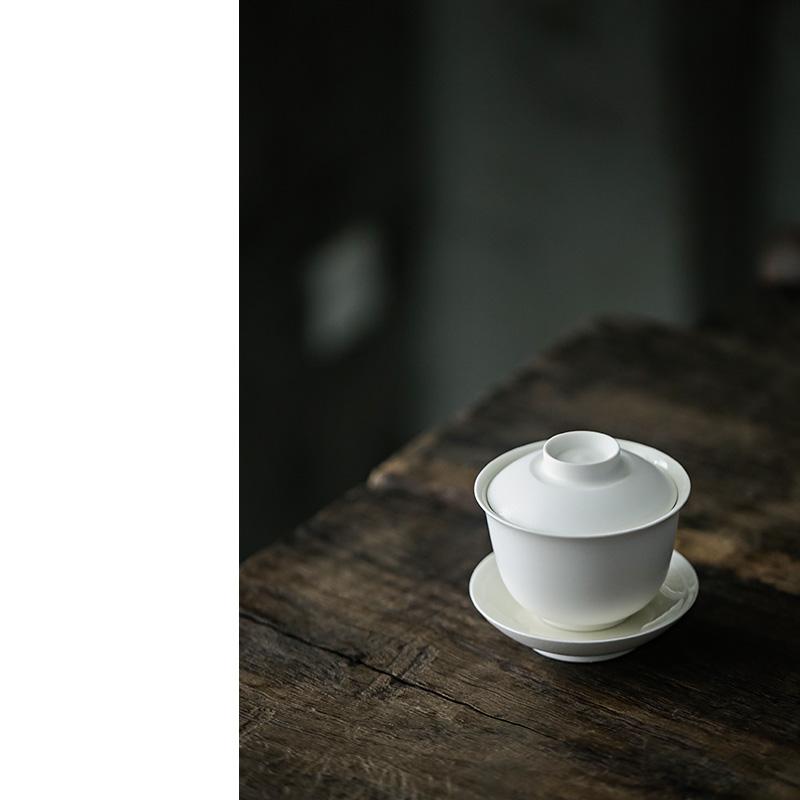 无光白纯手工景德镇130ml盖碗