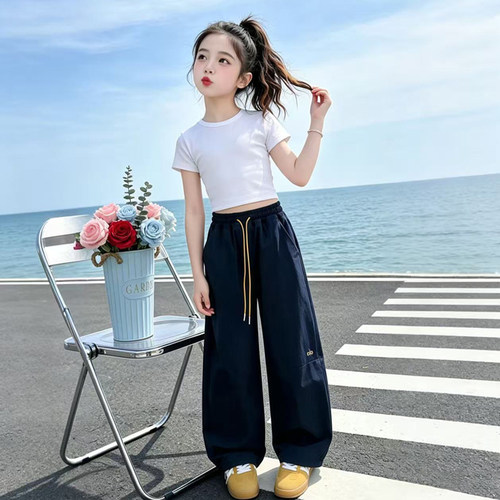 速干阔腿裤女童裤子2026夏季新款女孩休闲运动裤儿童夏装防蚊裤