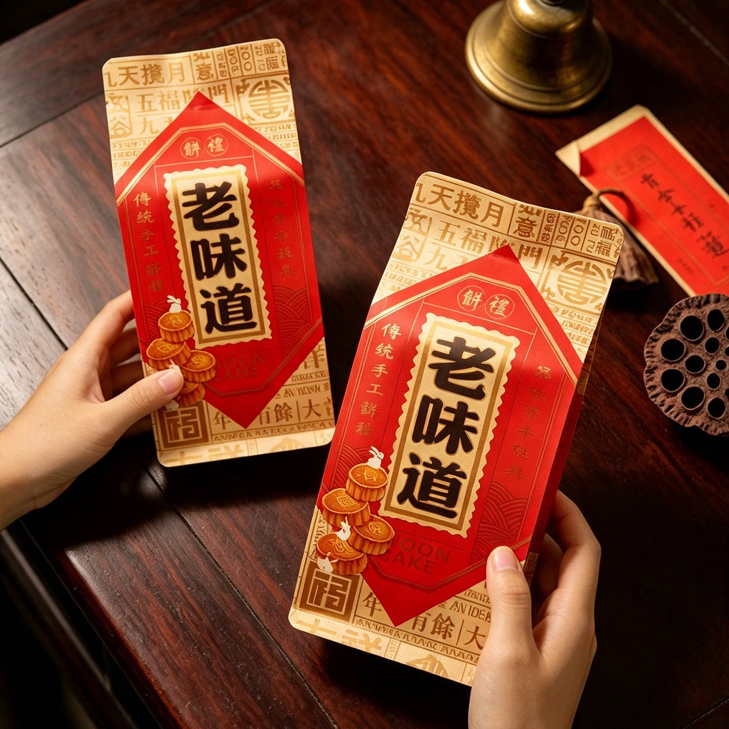 牛皮纸月饼包装袋4个头长条
