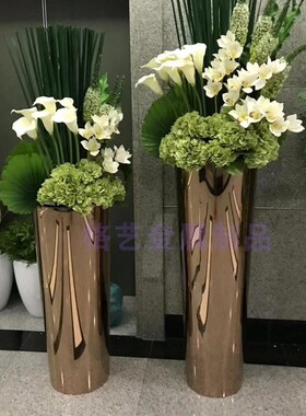 酒店花器广场厂家订制电镀玫瑰金