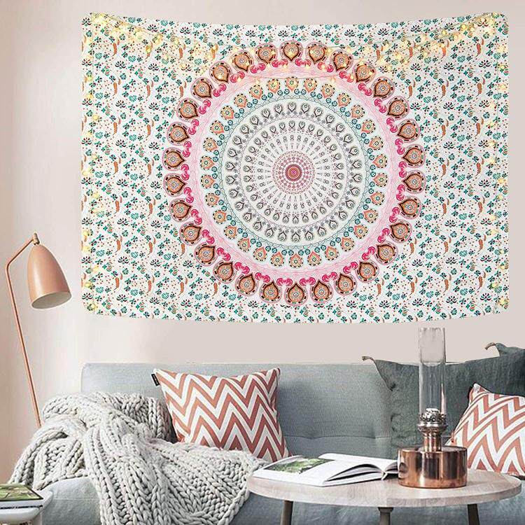 波西米亚风格曼陀罗花纹床头墙壁装饰海报背景布挂布墙布挂毯布艺