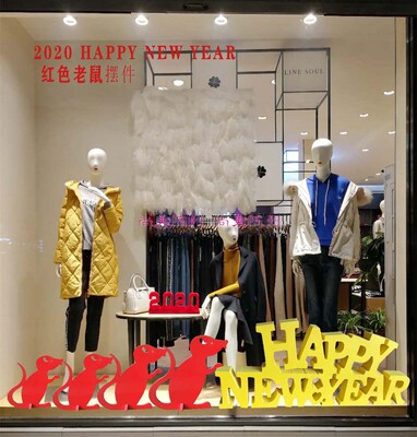 2020happynewyear红色福鼠PVC雪弗板老鼠生肖装饰商场橱窗吉祥物