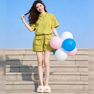 外套高腰抽绳大口袋A字外穿运动阔腿短裤 美式 女夏季 短裤 速干工装