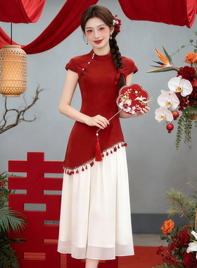 新中式女装国风红色改良旗袍裙新娘敬酒服小个子显瘦回门订婚礼服