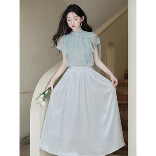 清冷蓝色连衣裙2026新款今年流行爆款韩系独特绝美小裙子女夏超仙