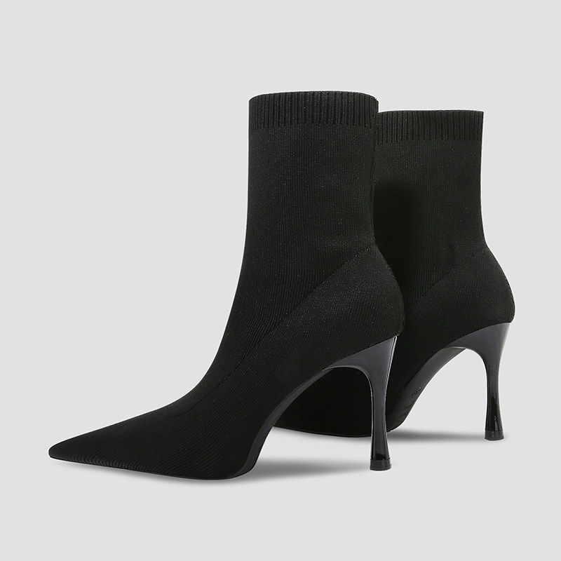 网红瘦瘦靴酒杯猫跟尖头短靴女春秋欧美高跟鞋细跟弹力针织袜靴女,女鞋,弹力靴/袜靴,淘宝优惠券,粉丝福利购,淘宝优惠卷