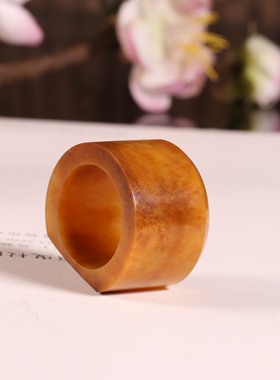 天然新疆和田玉黄沁籽料扳指黄玉戒指籽玉戒圈鸡油黄正宗