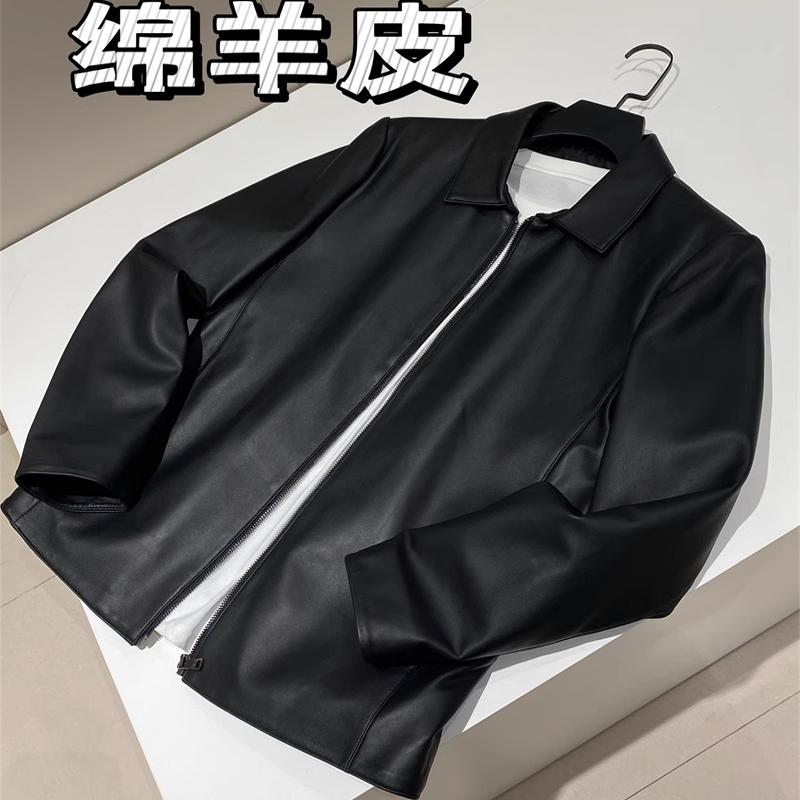 秋季商务休闲翻领真皮皮衣