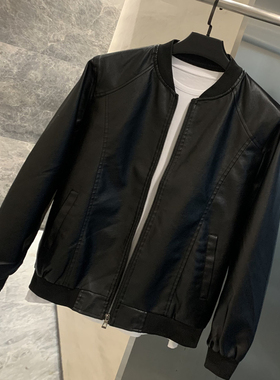 外贸尾货 仿皮工艺 光滑细腻 春秋男士休闲百搭棒球领皮夹克外套