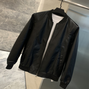 春秋男士 光滑细腻 休闲百搭棒球领皮夹克外套 仿皮工艺 外贸尾货