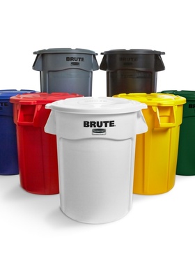 乐柏美BRUTE储物桶 166L实用型户外无盖圆形垃圾桶红色室外塑料桶