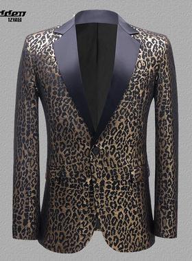 欧美男豹纹提花西装外套司仪主持人礼服演出服歌手大合唱舞台服装