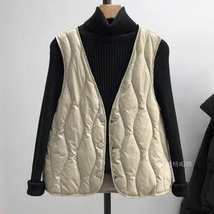90羽绒服内胆女2023年大衣内搭轻薄保暖背心打底贴身V领马甲内穿