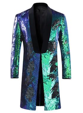 跨境美码双色亮片演出服长款主持司仪礼服舞台装夜店酒吧领舞服装