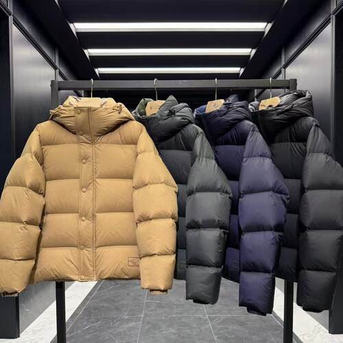 original quali高蓬松90白鹅绒内衬撞色羊毛条纹男冬天保暖羽绒服